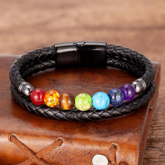 7 Chakra Bracelet | Natural Stone & Leather