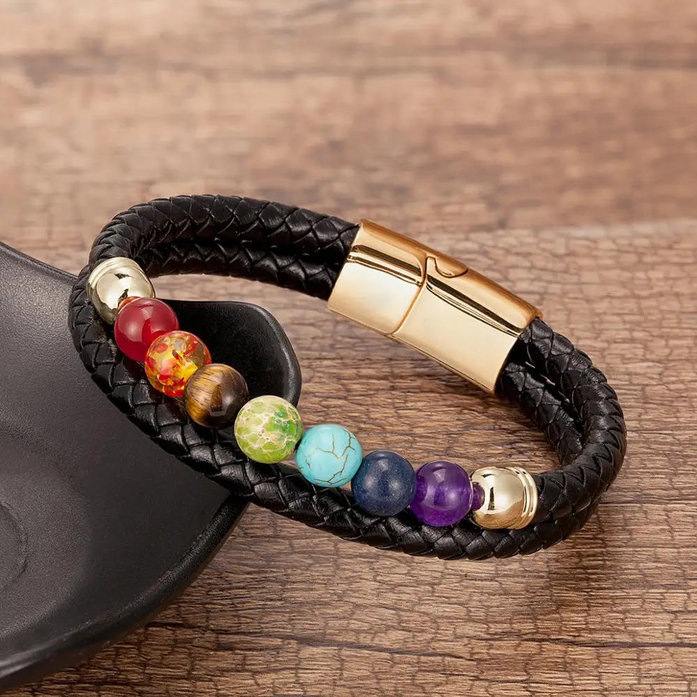 7 Chakra Bracelet | Natural Stone & Leather